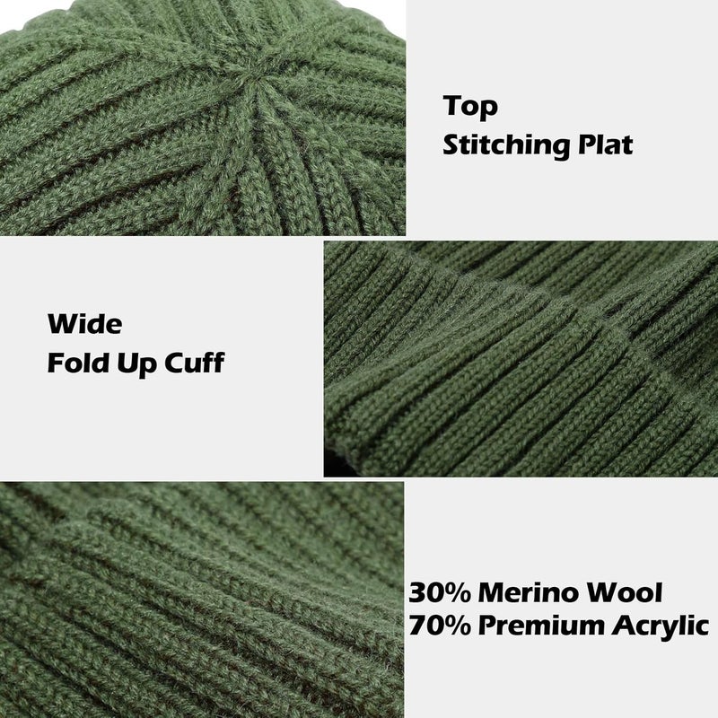 ACTLATI Kids Merino Wool Beanie Hat Winter Boys Girls Ribbed Knit Beanies Caps Unisex Cuffed Skull Caps 7-14 Years - Image 4